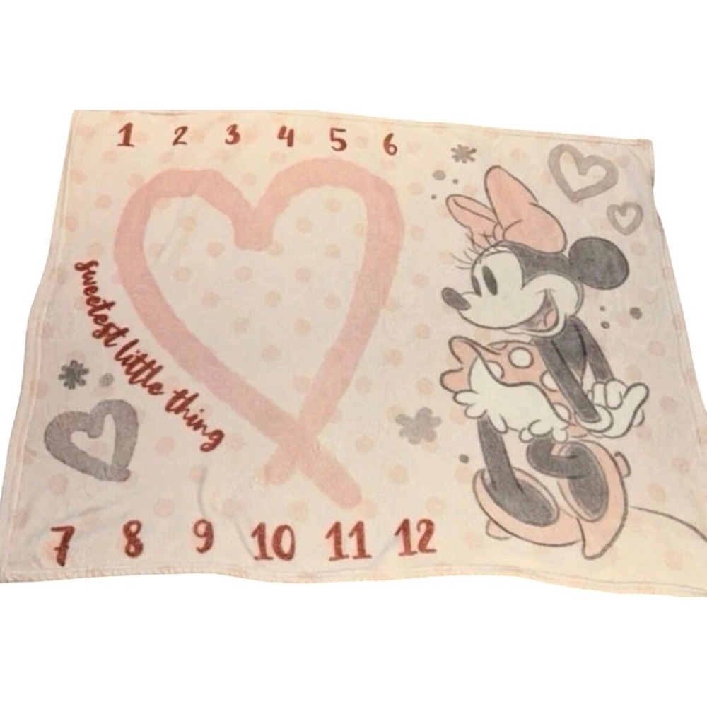 Disney Minnie Mouse Milestone Baby Blanket Pink Heart Sweetest Little Thing